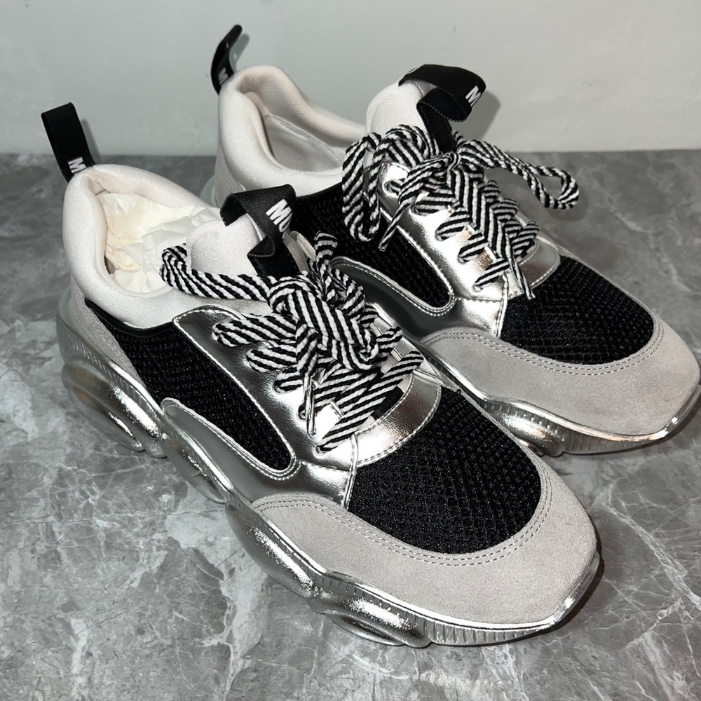 New Authentic Moschino Sneakers Size 38 EU 8 US Black, Gray, Silver